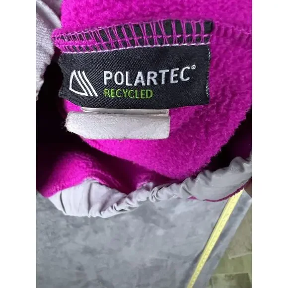 North Face Denali Jacket Girls Large Fuchsia Fleece Gray Polartec Full Zip